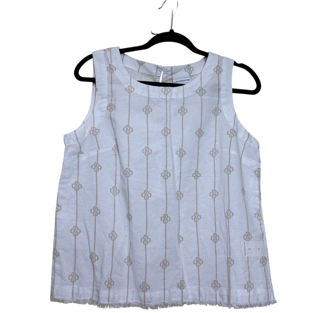 Liz Claiborne White Tank Top with Beige Pattern